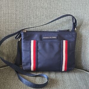 Tommy Hilfiger Navy Crossbody Bag with Red and White Stripes